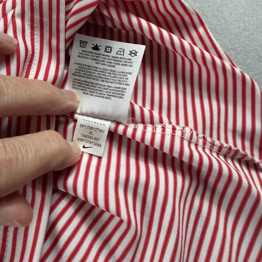 Nike Golf Dri-Fit Polo Shirt Mens XL Red White Striped Swoosh Athletic